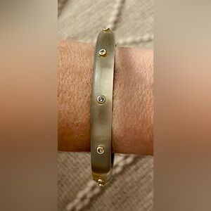 Alexis Bittar 14k gold plated bezel set crystal warm grey Lucite hinge bracelet